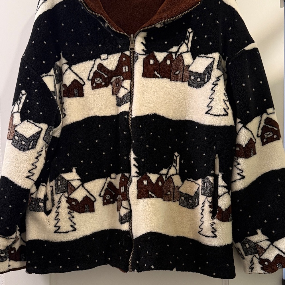 Cozy Black and White Winter Village Jacket
